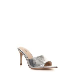 L'AGENCE Silver Metallic Snakeskin-Embossed Slide Sandals